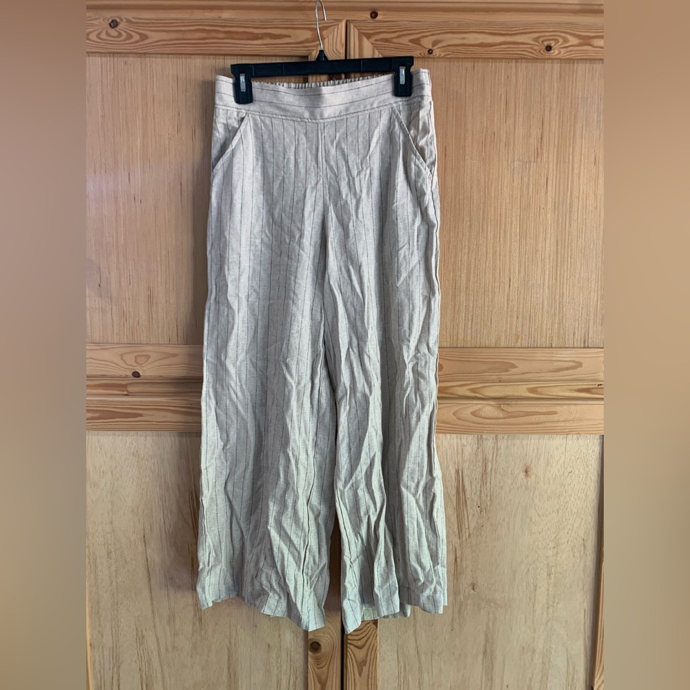 Max Studio London Beige Wide-Leg Linen Blend Pants Sz S